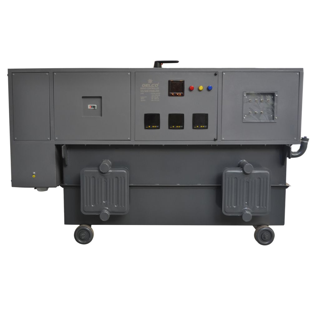 Servo Stabilizer 70 KVA to 150 KVA for Industries, Hospitals, Malls, 340-480V, Air Cooled, With Bypass MCCB - Gelco Electronics Pvt. Ltd.