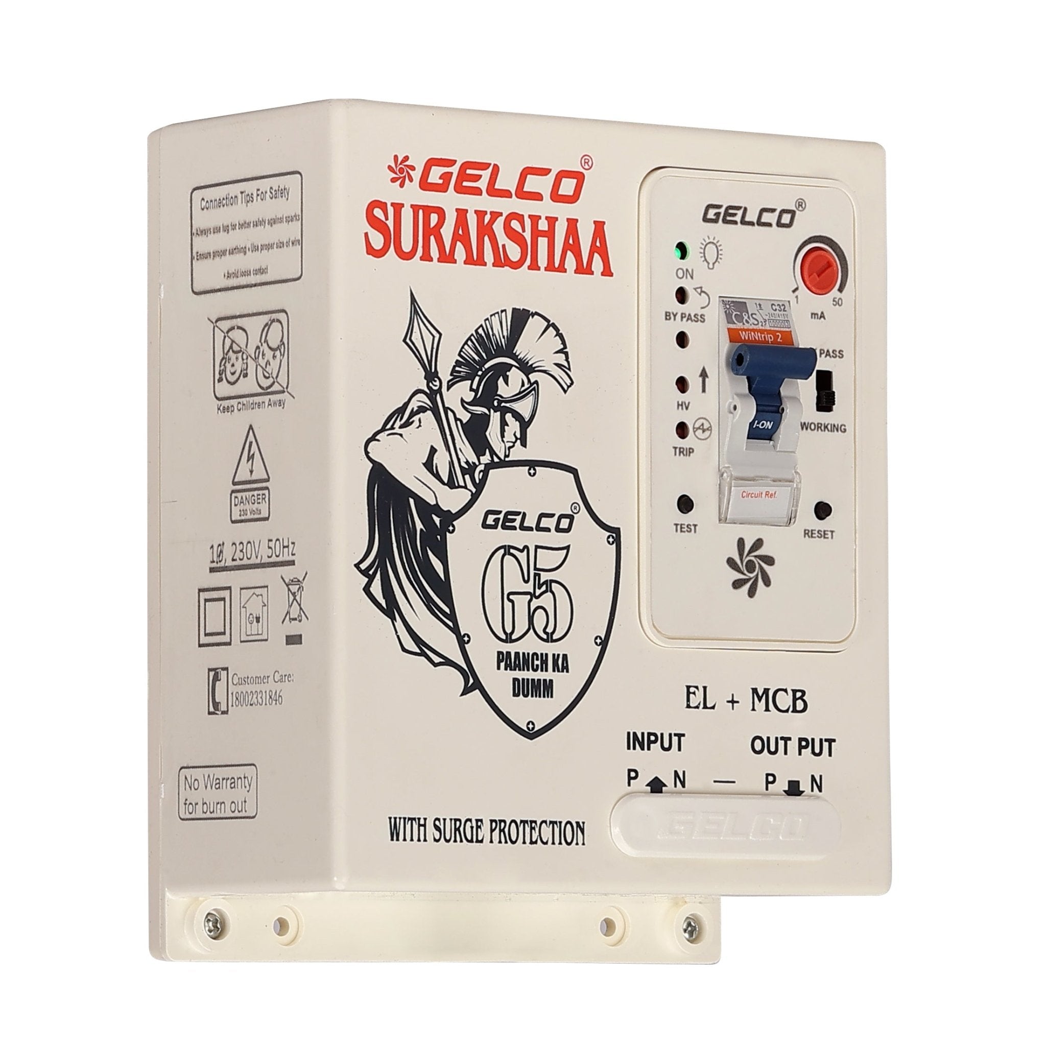 Suraksha Earth Leakage and Miniature Circuit Breaker, Complete Protection Against Leakage Currents, High Voltages, Electric Shocks, and Short Circuits, 230V, 50Hz - Gelco Electronics Pvt. Ltd.