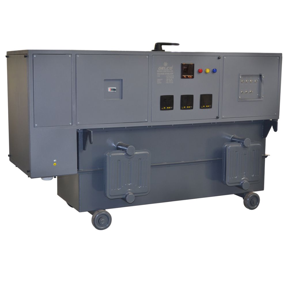 Servo Stabilizer 70 KVA to 150 KVA for Industries, Hospitals, Malls, 340-480V, Air Cooled, With Bypass MCCB - Gelco Electronics Pvt. Ltd.